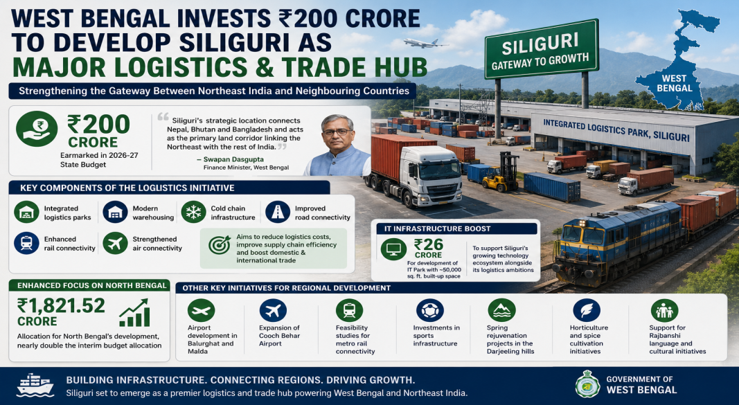 West Bengal Allocates ₹200 Crore to Transform Siliguri into Regional Logistics and Trade Hub