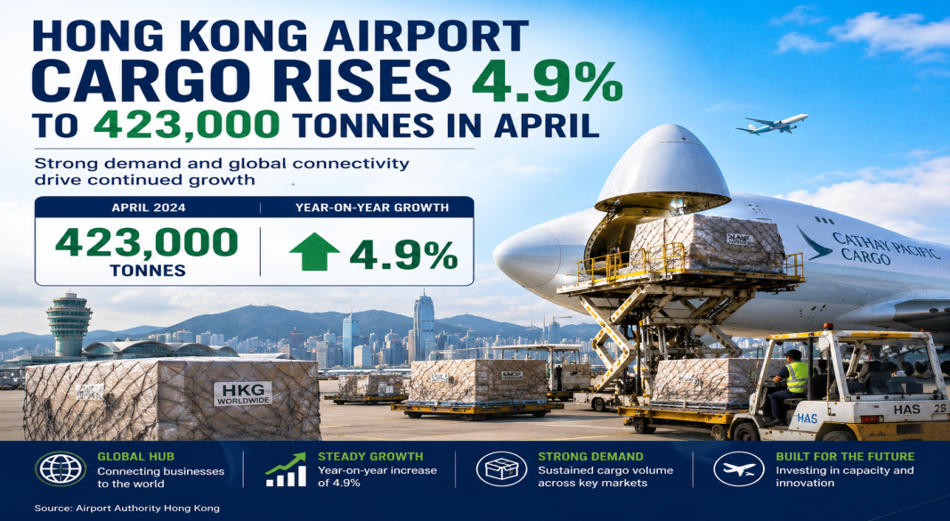 Hong Kong Airport Cargo Rises 4.9% in April 2026
