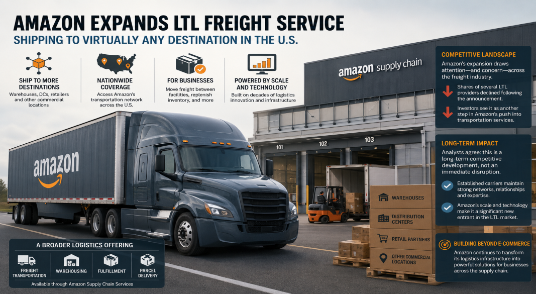Amazon Opens LTL Freight Network to Wider Market, Expanding Challenge to Traditional Carriers